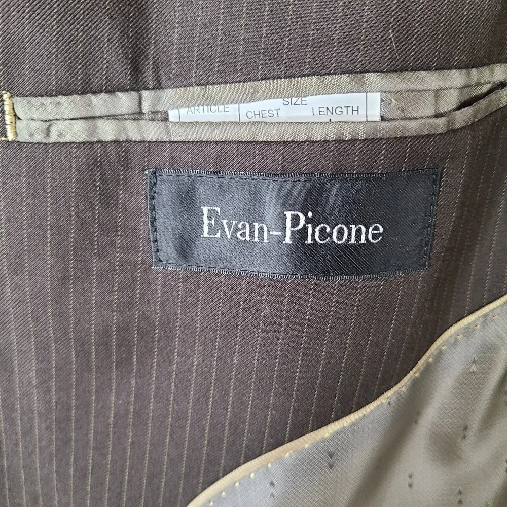 Evan Picone Jacket‎ Mens 42L Brown Striped Blazer Poly Blend 2 Button Suit Coat